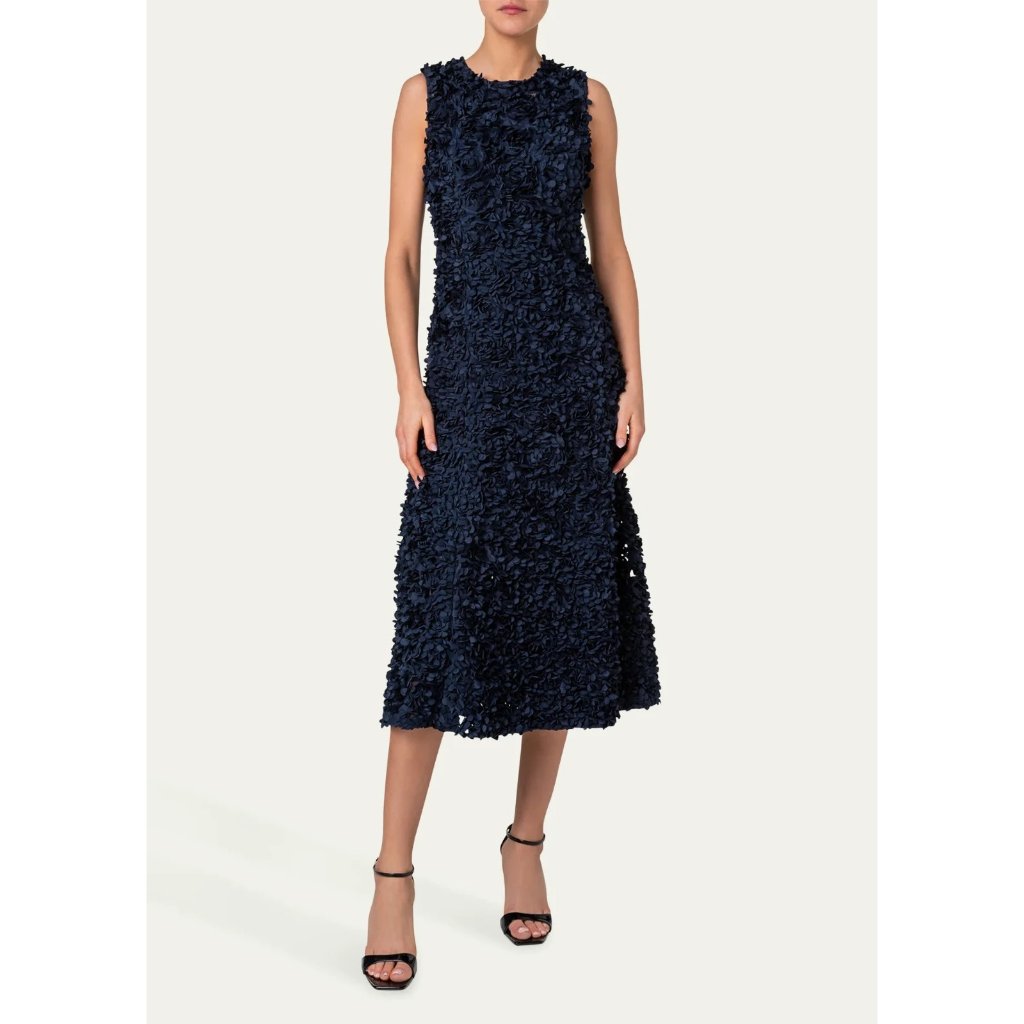 Akris Punto Ink Blue 3d Petal Body Sleeveless Midi Dress Nwt, Size 10